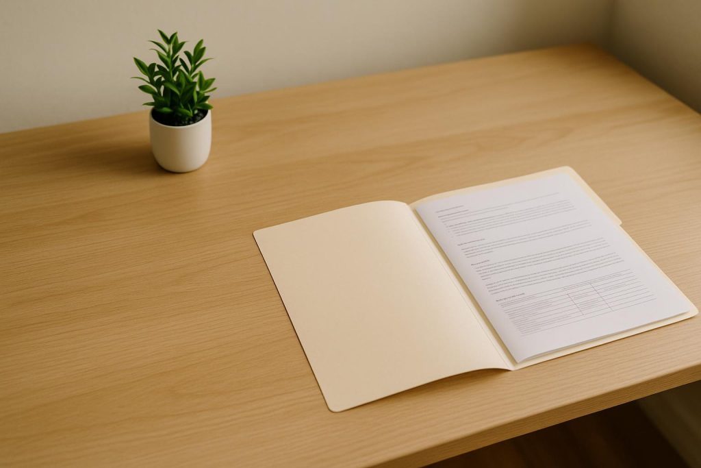 Clean workspace displaying documents for stakeholder ESG reporting.